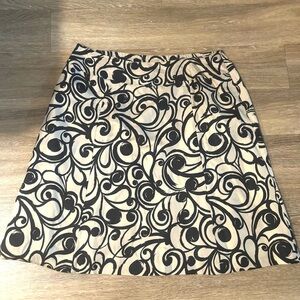 Talbots Petite Silk A-Line 16WP Skirt Knee Length Cream slip Print Whimsical